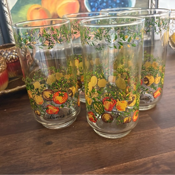 6pc Corelle Libbey Bonne Sante Spice of Life 5-inch Glasses Set Of 6 Vintage - Picture 2 of 7